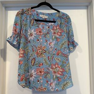 Women’s LOFT Light Blue Floral Blouse